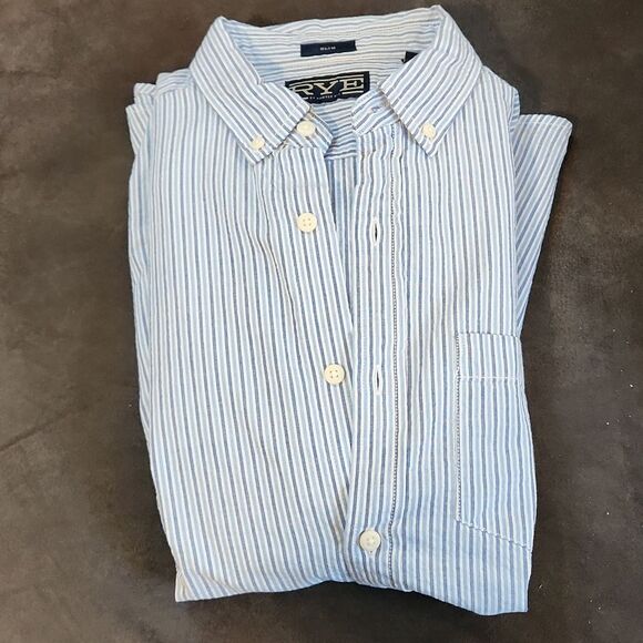 Men's Blue Striped Shirt Rye By Hawker Rye Medium Short - Picture 8 of 8